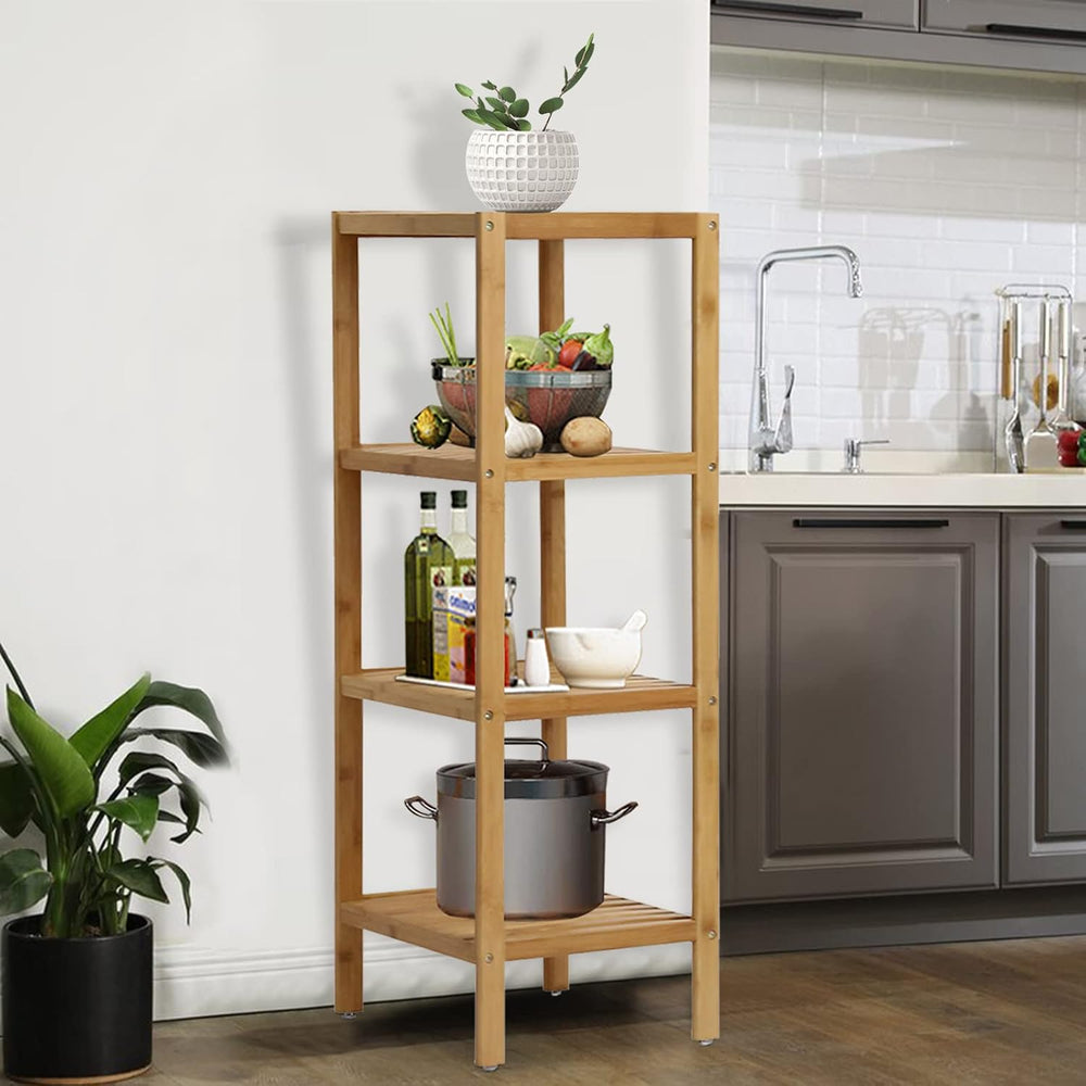 Standing Shelf 4-Tier Kitchen Bamboo Storage Rack Multifunctional Square Stan...