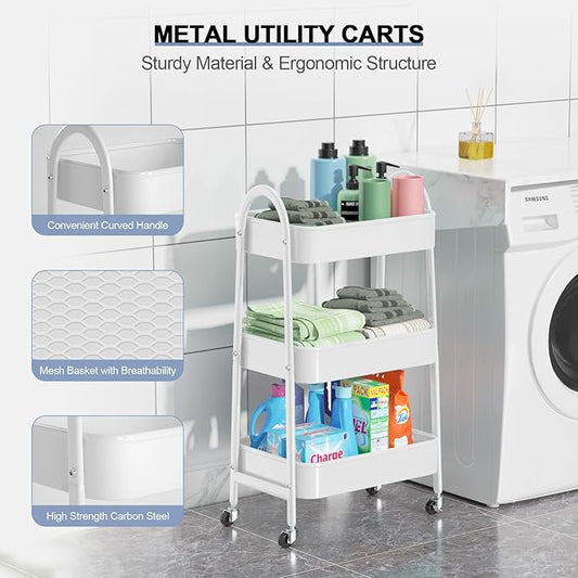 EAGMAK 3 Tier Utility Rolling Cart, Metal Storage Cart - Image 2