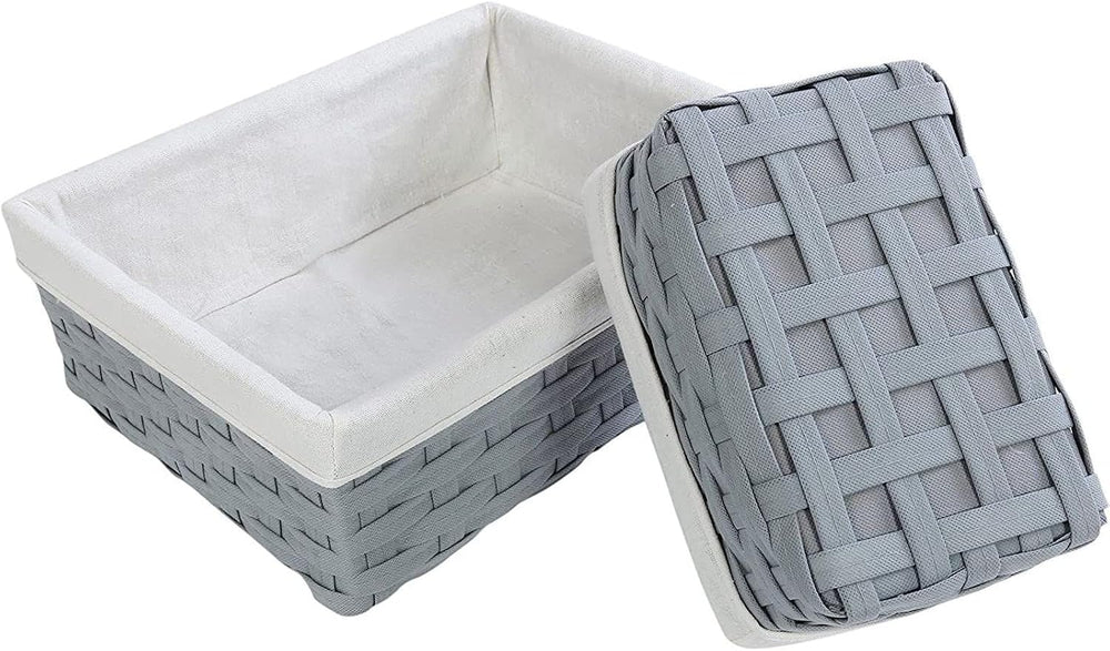 Juvale Wicker Nesting Baskets with Cloth Lining - 5-Pack Gray Rectangular Set...