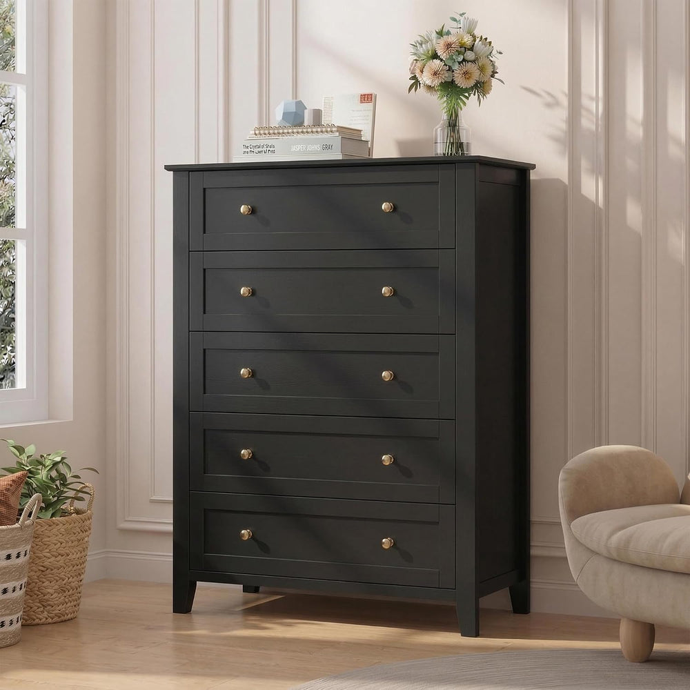 GarveeHome 5 Drawer Dresser for Bedroom, Black Dresser with Deep Drawers &...