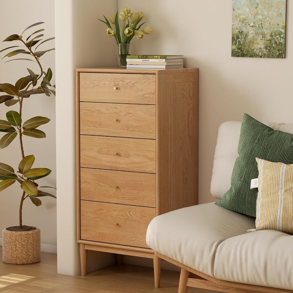 Solid Oak Wood Dresser, 5 Drawer Dresser for Bedroom, Solid Wood Nightstand w...