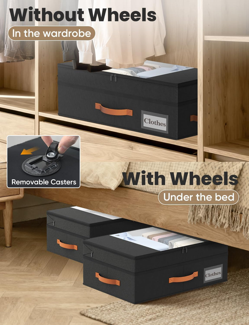 TOSKING 2-Pack Under Bed Storage Drawers with Wheels, 6 Vacuum Bags, Adjustab...