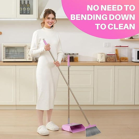 JOYMOOP Pink Broom and Dustpan Set - Image 2