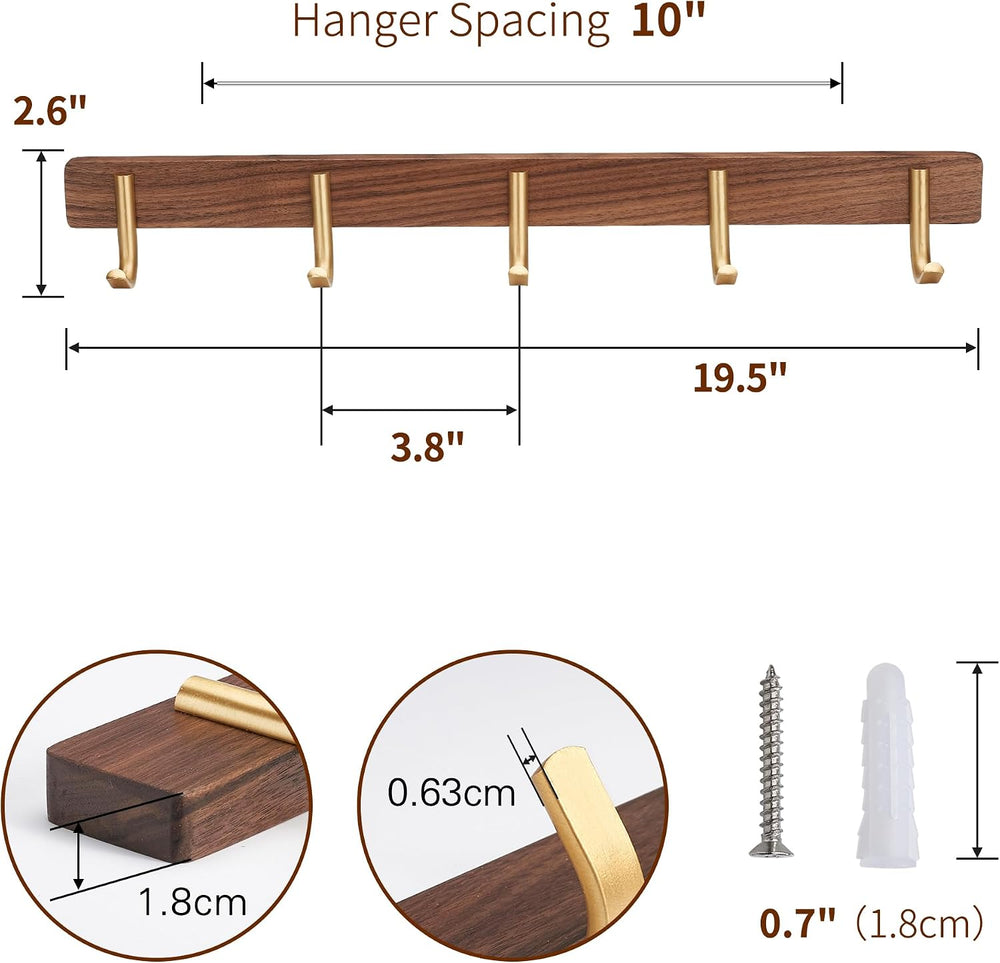 Wall Mounted Coat Rack, 5 Hooks - J Shape