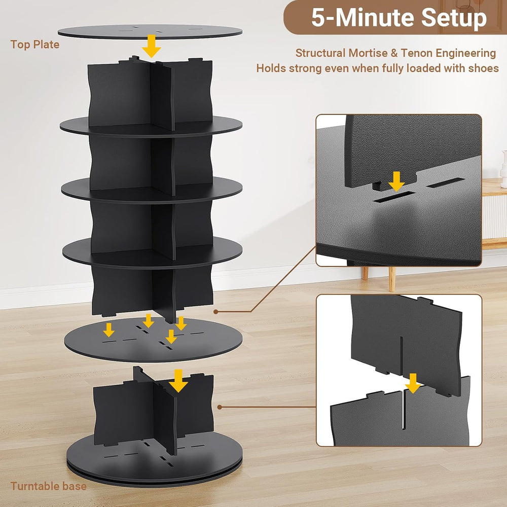 7-Tier Rotating Standing Shelf with Divider Shoe Rack Tower, Black
