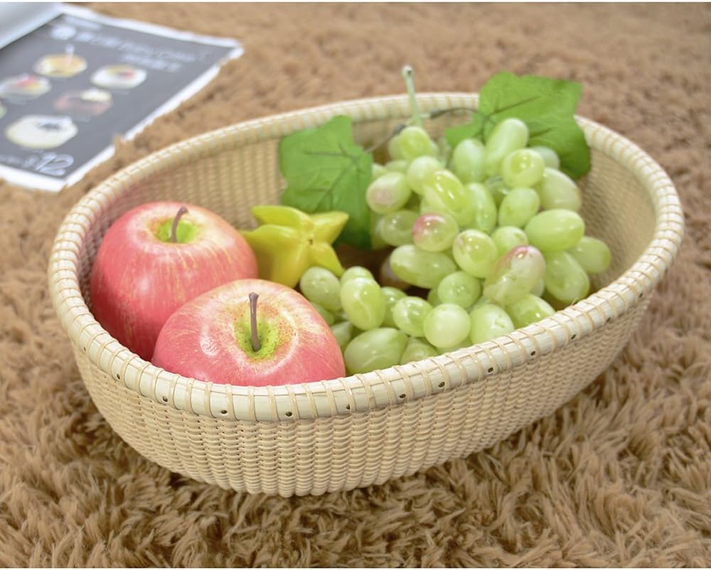 Nantucket-style basket Cane-on-cane weave Fruit Basket Bread Tray for Cake Ki...