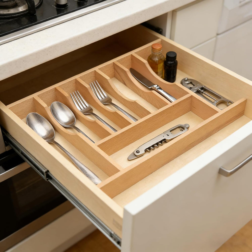 Silverware Drawer Organizer - Trim-to-Fit with Adjustable Dividers for Kitche...