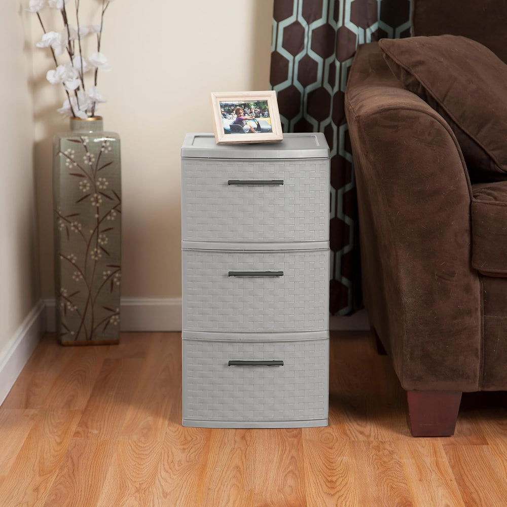 Sterilite Wide 3 Drawer Storage Organizer Tower, Cement, 2 Pack