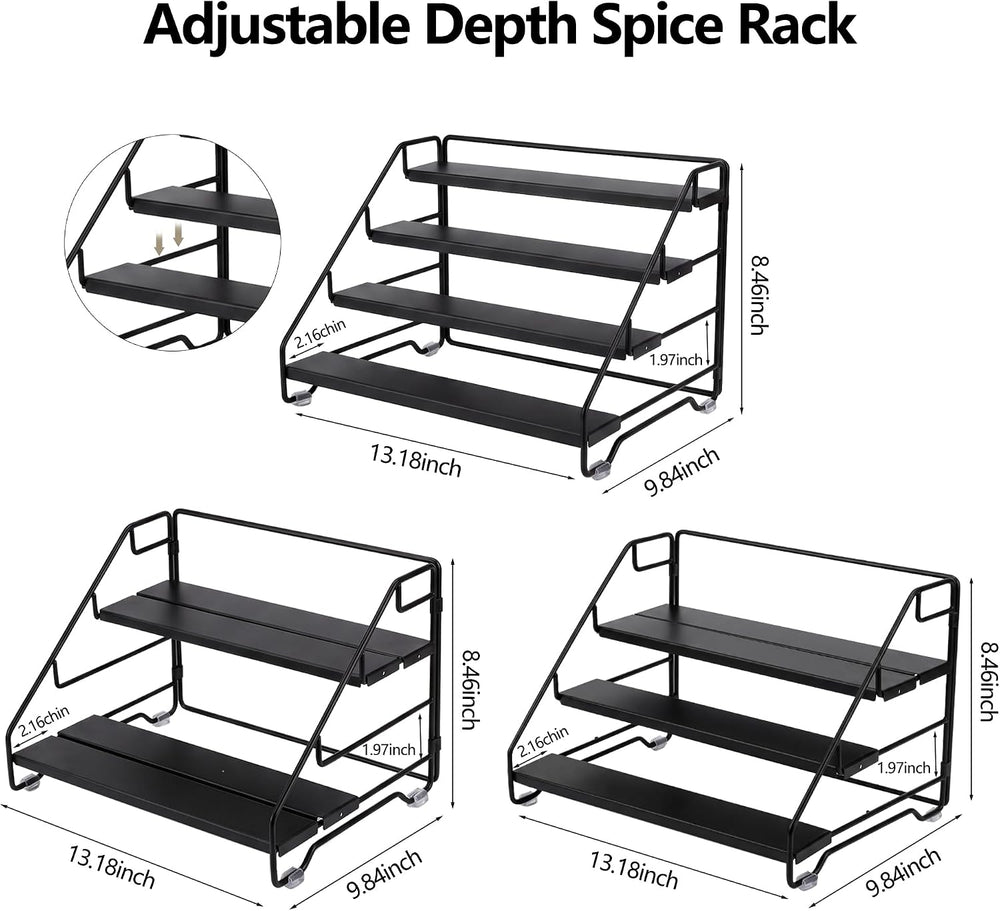 4-Tier Adjustable Depth Spice Rack Organizer for Cabinet,Pantry,Countertop