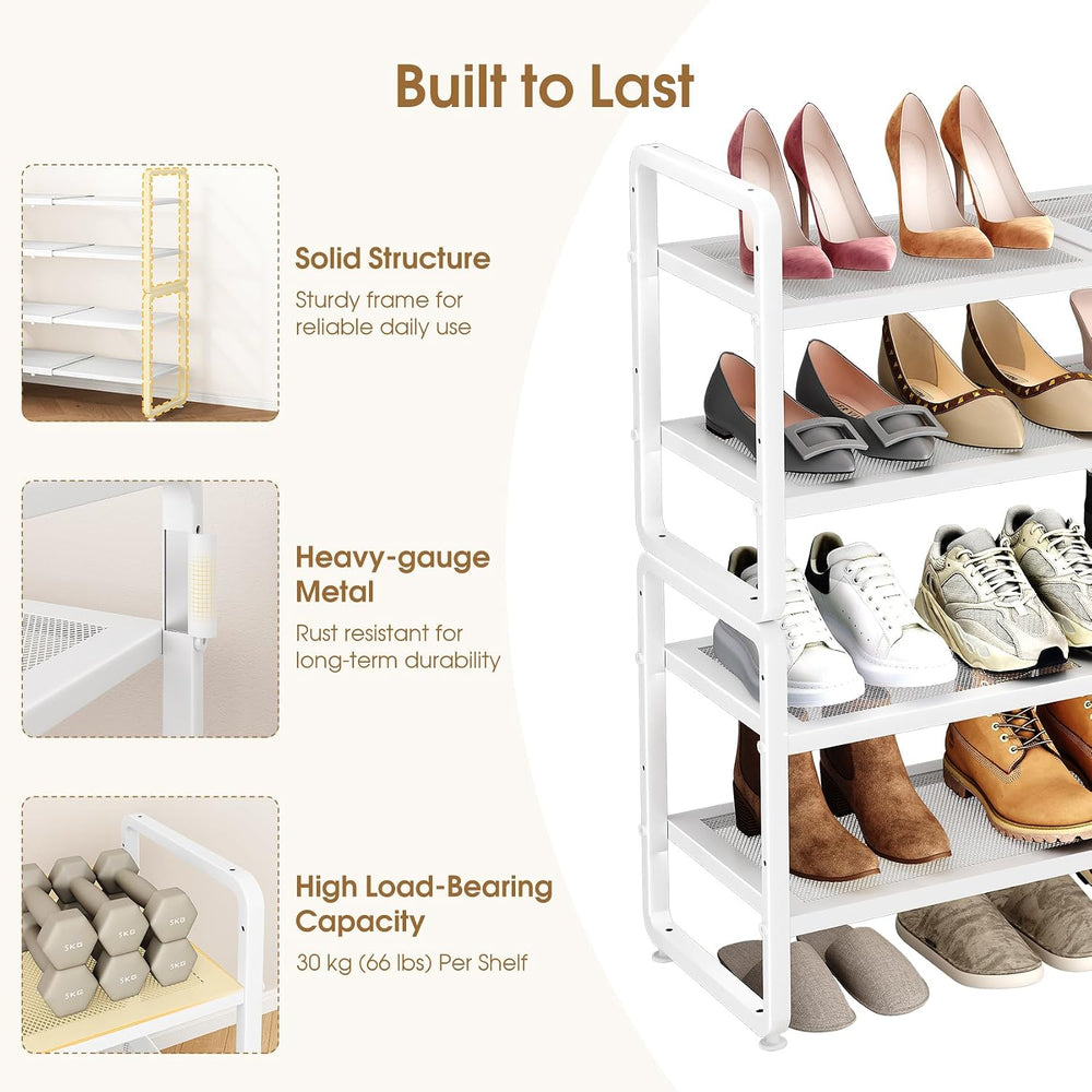 SAYZH Expandable Shoe Rack for Closet, Adjustable Metal Shoe Organizer with S...