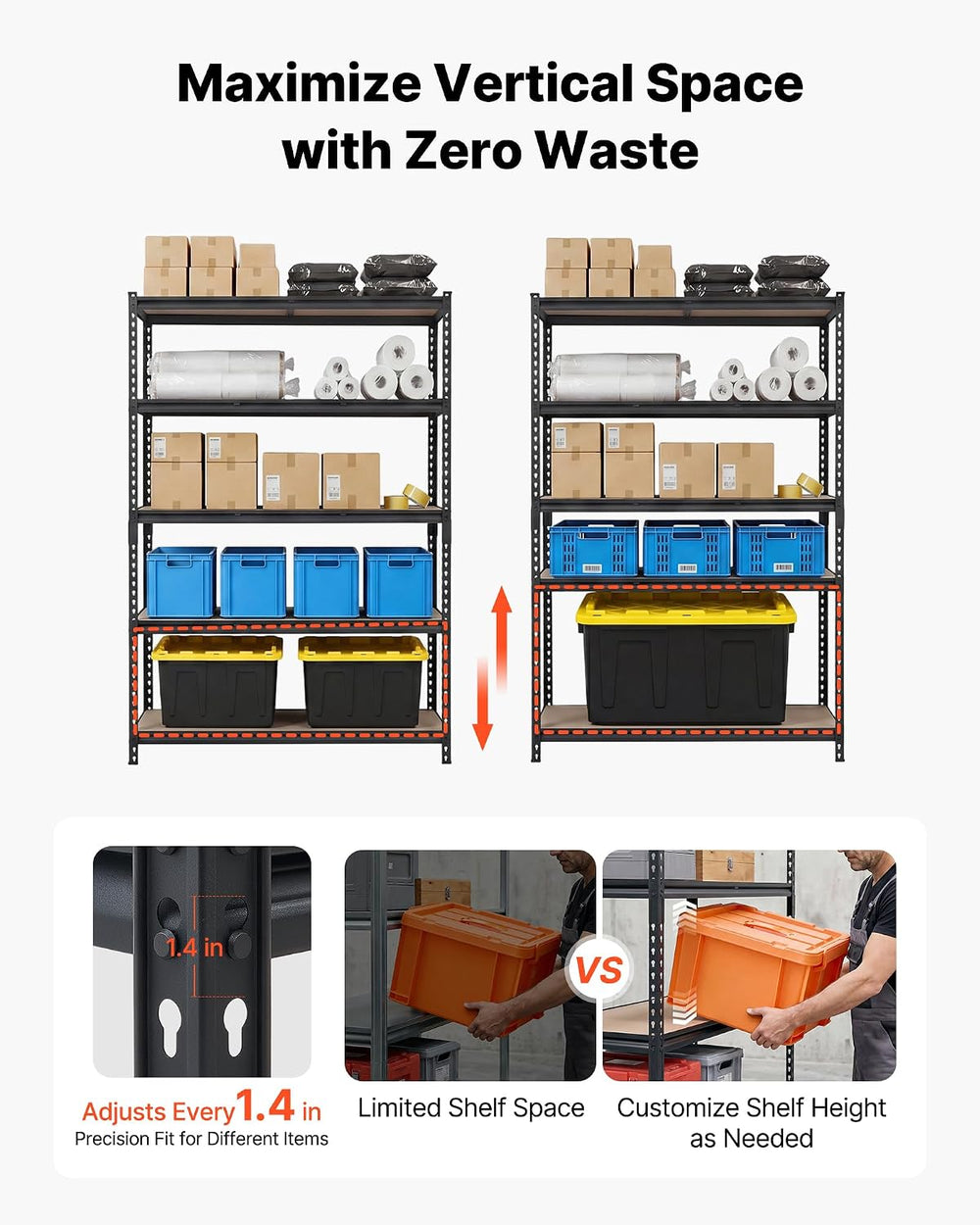 VEVOR Storage Shelves, 5-Tier Adjustable, 3000 lbs Capacity Heavy Duty