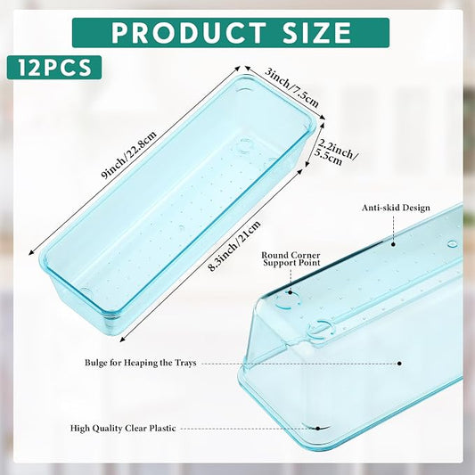 Maitys 12 Pcs Vanity Drawer Organizer 9 x 3 x 2 Inches Clear Plastic Utensil - Image 2