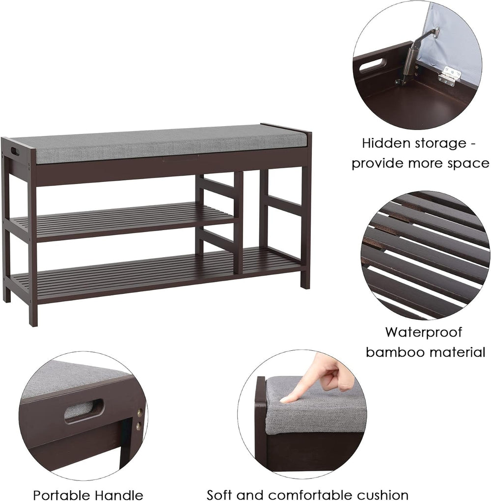 2-Tier Shoe Rack Bench with Flip-Top Storage, 36" Entryway Bench with Seat