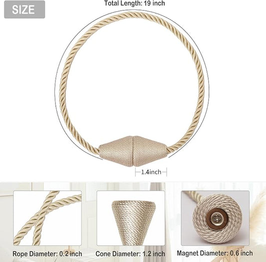 Magnetic Curtain Tiebacks 6 Pack Outdoor Rope Curtain Tie Backs Decorative - Image 2