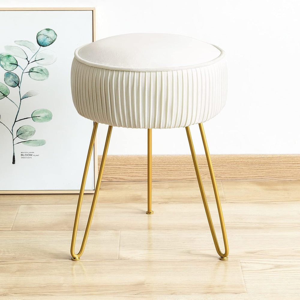 LUE BONA Pleated Vanity Stool, Velvet Upholstered Vanity Stool for Makeup Roo...