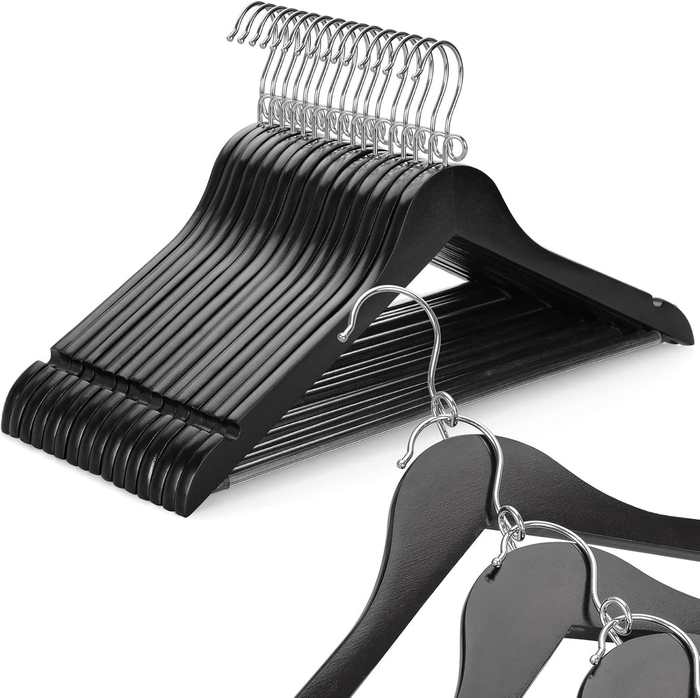 TOPIA HANGER Black Wooden Hangers 30 Pack, Space Saving Coat Hanger with 360°...