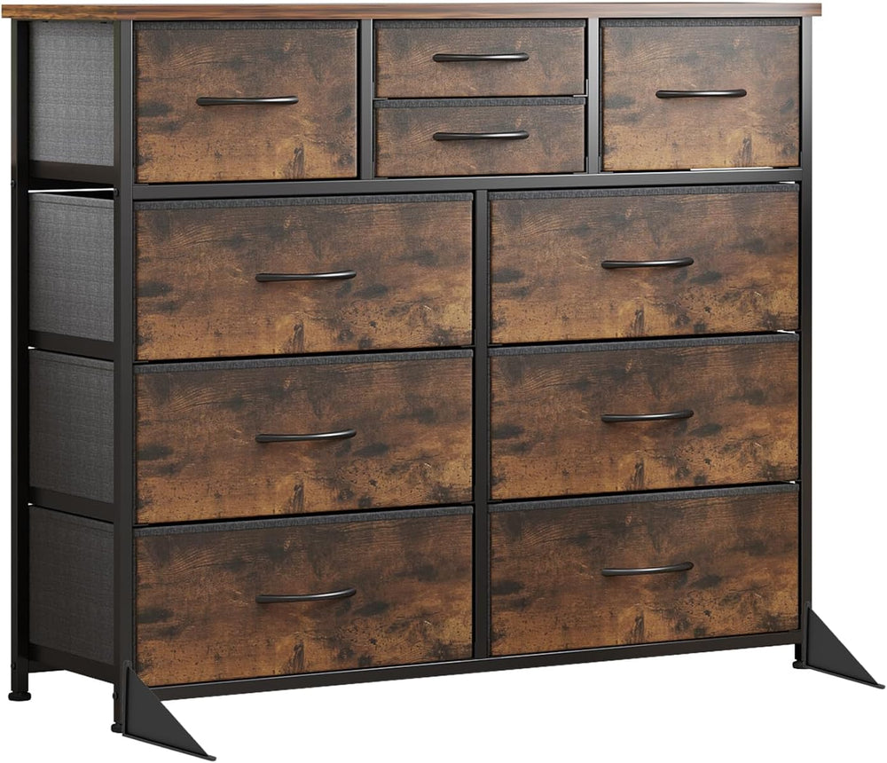 LUMTOK 10 Drawers Dresser with Fabric Bins for Bedroom,Closets,Rustic Brown
