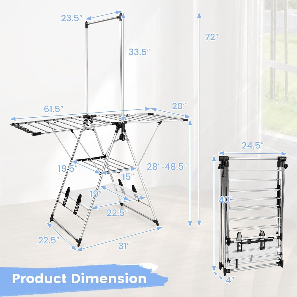 GIANTEX Foldable Clothes Drying Rack with 6-Level Adjustable Height