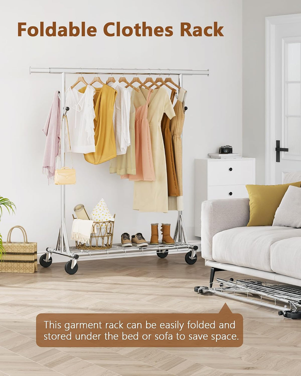 Hoctieon 1-Minute Assembly Clothes Rack, 480 lbs Heavy Duty Rolling Clothing ...