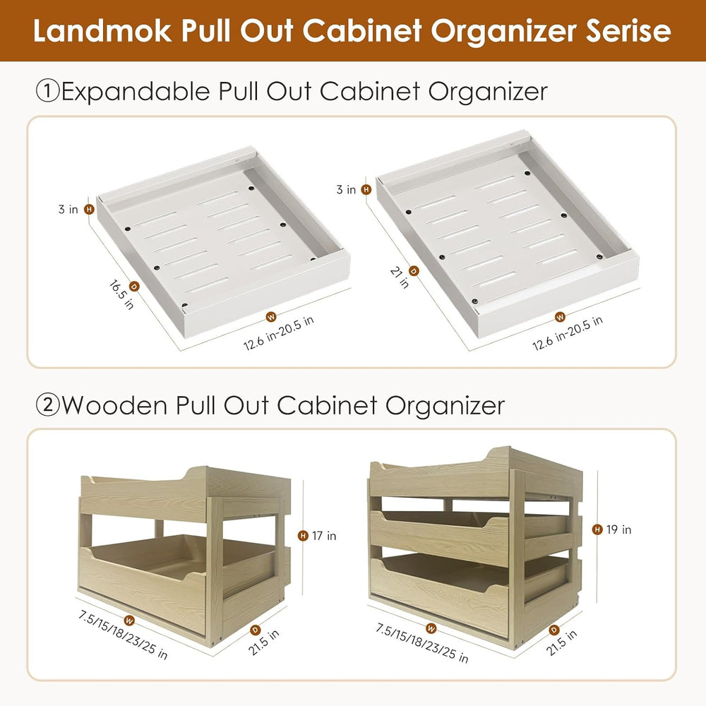 2 Pack Expandable Pull Out Cabinet Organizer 21" Deep, Adjustable Width ...