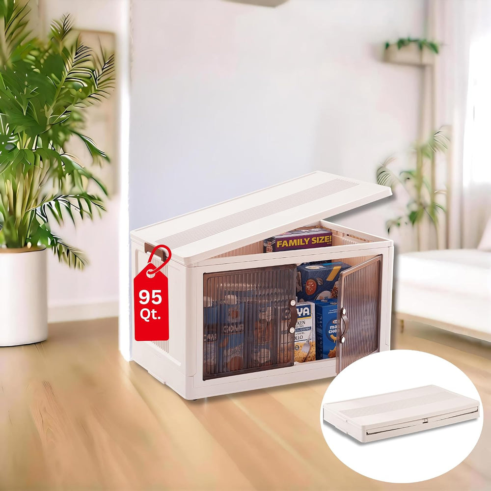 95 QT Foldable Stackable Storage Bins with Doors – Magnetic Doors Stackable O...
