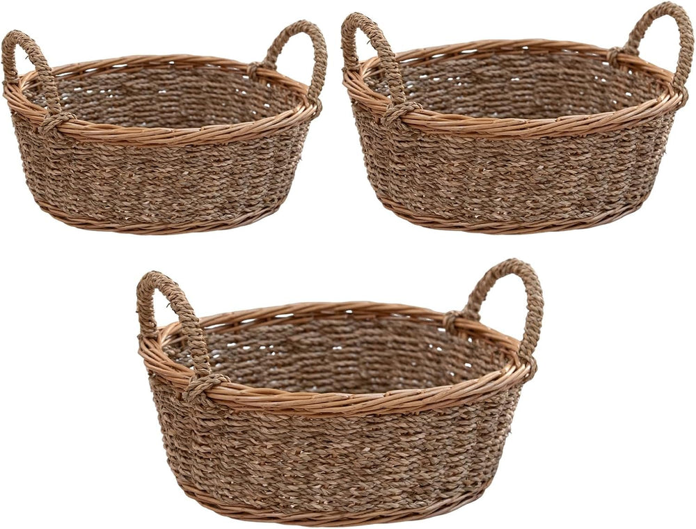 Natural Wicker Seagrass Woven Storage Baskets Set of 3, Oval