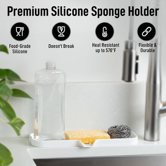 Zulay Kitchen Large Silicone Sponge Holder – Flexible Sink Organizer Tray - Image 2