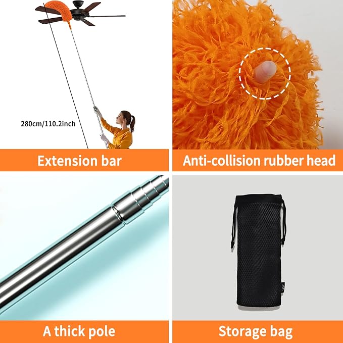 Cobweb Duster with Extension Pole, Cleaner Outdoor 110" Telescoping Extended - Image 9