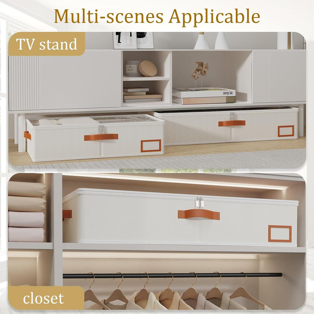 Yawinhe 48L Under Bed Storage Containers,4 Pack Blanket Bags,Beige
