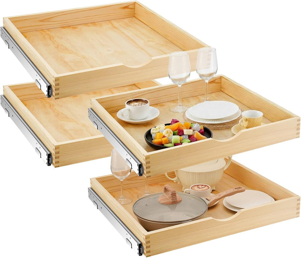 Sintuff 4 Pack Wooden Pull out Tray Cabinet Organizer, 24'' X 21'...