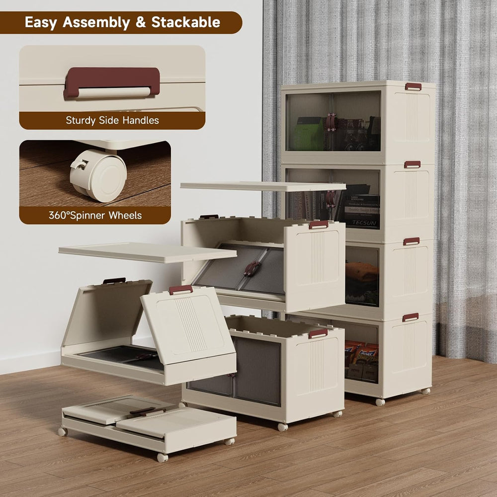 Collapsible Storage Bins with Lids and Front Doors, Heavy-Duty Stackable Plas...