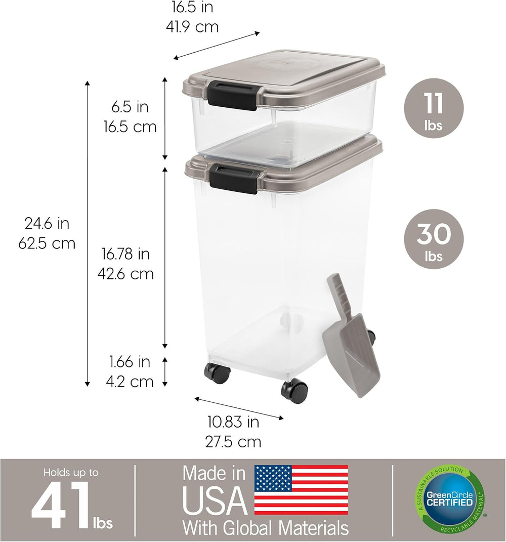 IRIS USA Airtight Dog Food Storage Container Combo, 30 lb & 11 lb Bin