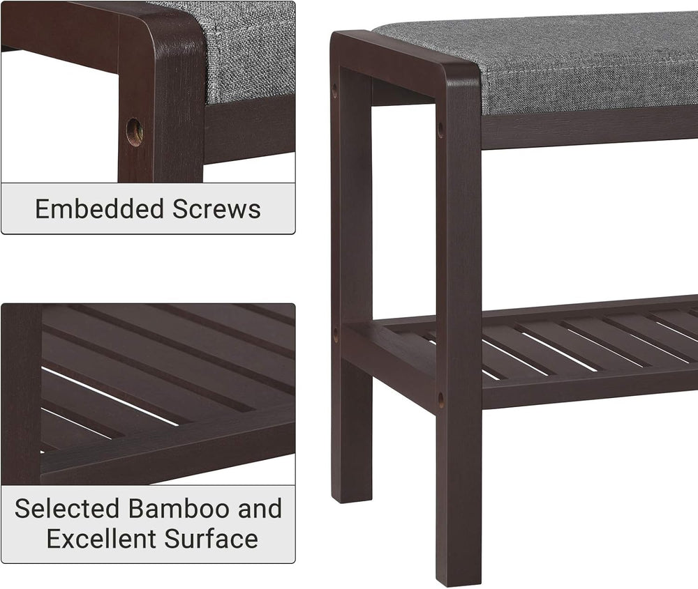 SONGMICS Shoe Rack Bench, Padded Seat, Storage Shelf, Holds Up to 350 lb
