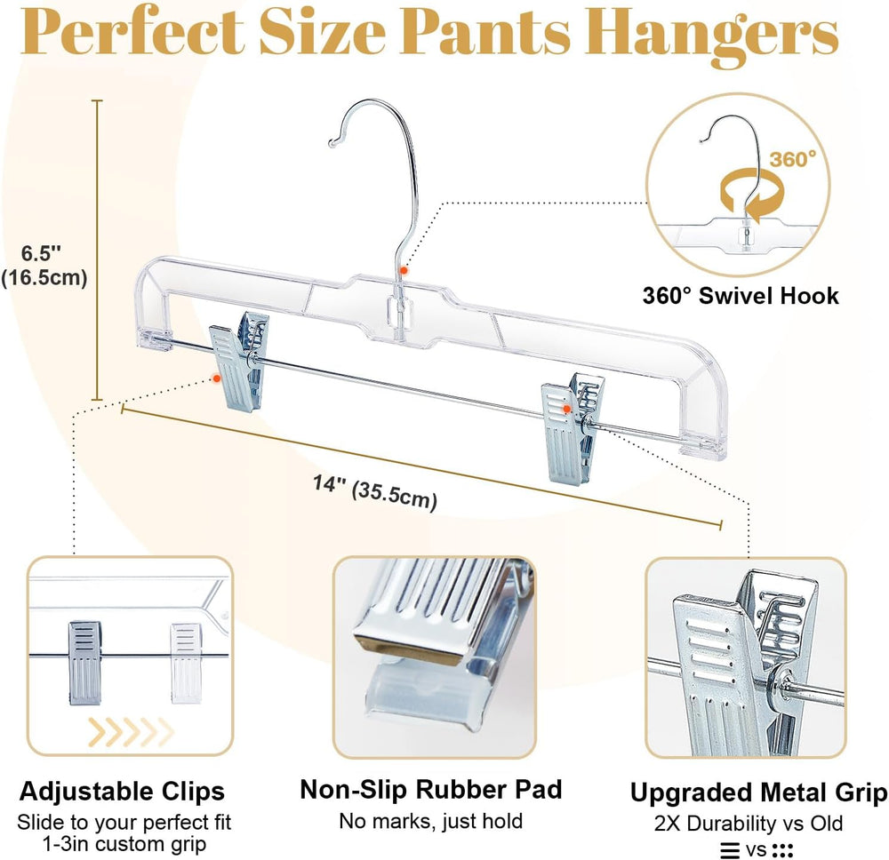 HOUSE DAY 100 Pack Plastic Skirt Hangers, 14'' Non Slip Clip Hangers