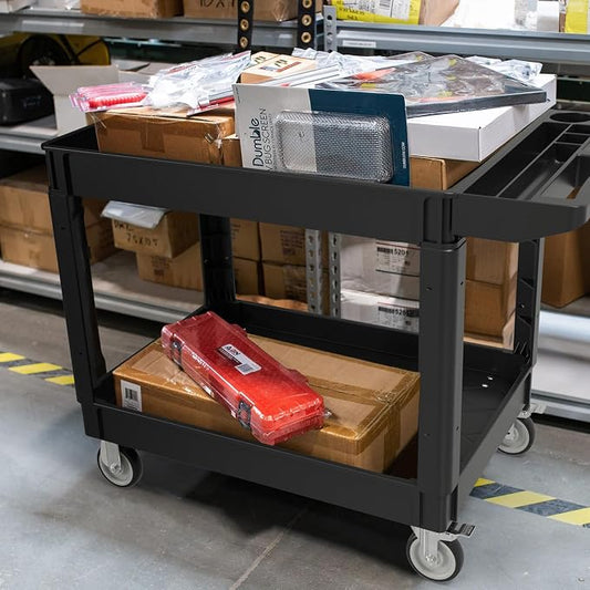 2 Tier Plastic Rolling Cart Utility Cart on Wheels, Heavy Duty Tool Carts - Image 2