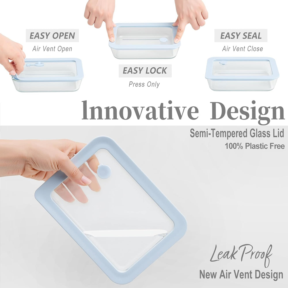 Urban Green Glass Food Container Set with Silicone Glass Lid, Square & Ro...