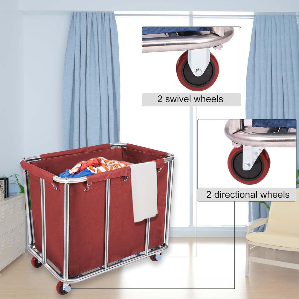 12 Bushels Laundry Cart for Commercial/Home,Heavy Duty Large Stainless Steel ...