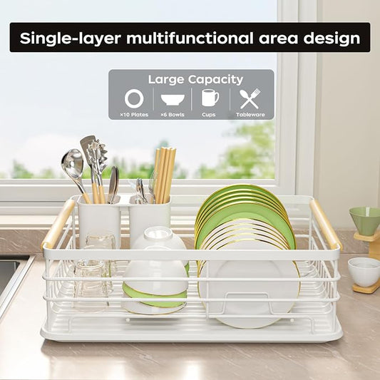 Dish Racks for Kitchen Counter: Wooden Handles, Thickened Metal, No Assembly. - Image 2