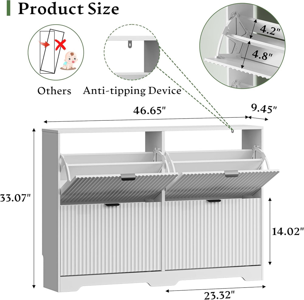 Xixini Shoe Storage Cabinet for Entryway with 4 Flip Drawers, Hidden Slim Woo...