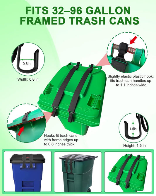 2 PCS Adjustable Double Claw Trash Can Lock Strap to Prevent Raccoons, Dogs, Mice and Other Small Animals From Rummaging, Garbage Can Lid Lock Keeps Lid Securely in Place in Strong Winds