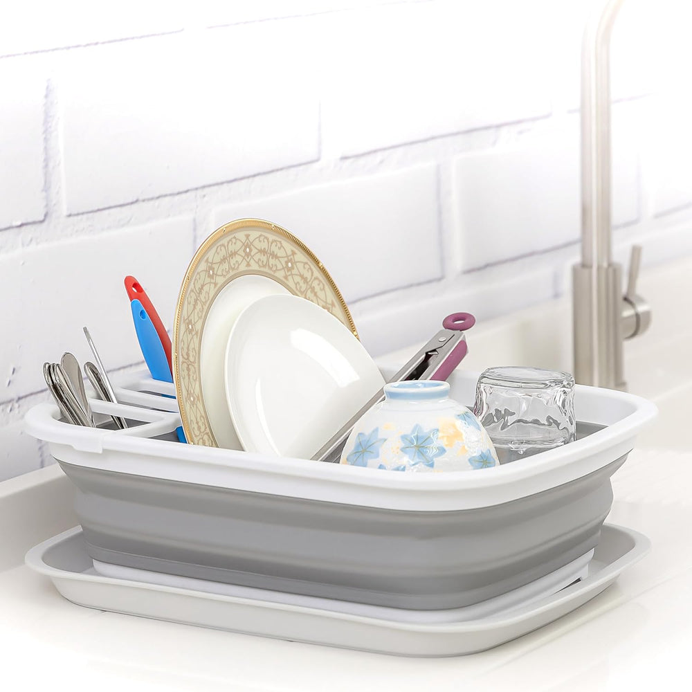 SAMMART 8L (2.11Gallons) Collapsible Plstic Dish Drainer with Drainer Board -...