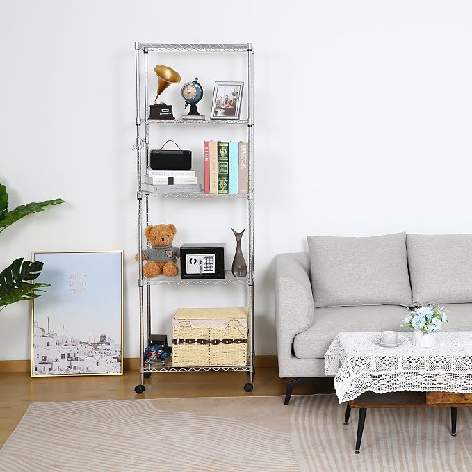 Himimi 5-Tier Storage Shelf Wire Shelving Unit on Wheels Heavy Duty Metal