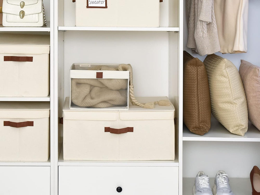 StorageWorks Large Decorative Storage Boxes with Lids, Oatmeal Beige
