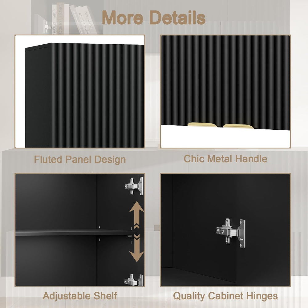ChooChoo Bathroom Wall Cabinet, Laundry Room Cabinet with 2 Fluted Doors