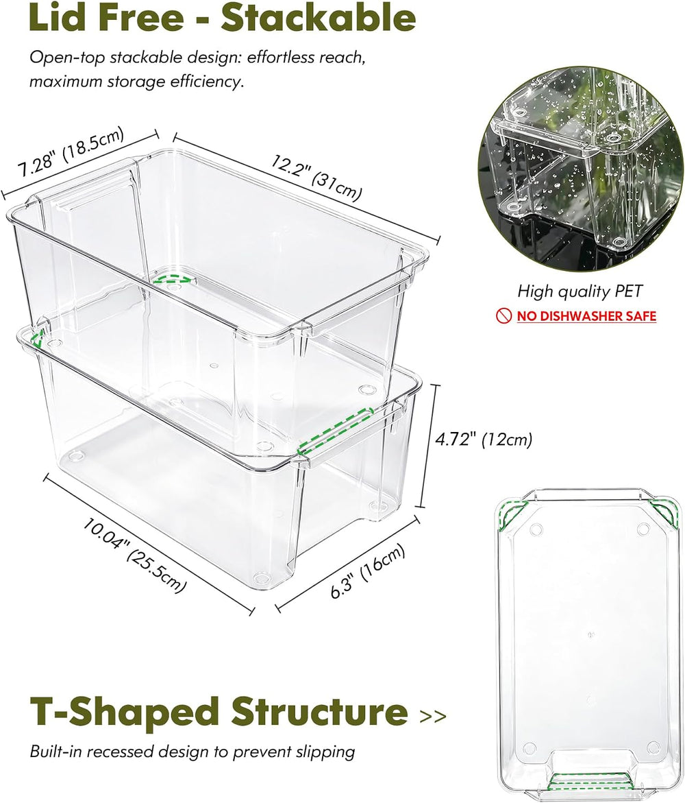 iCASA 6 Pack Stackable Fridge Organizers and Storage Bins with Chip Clips