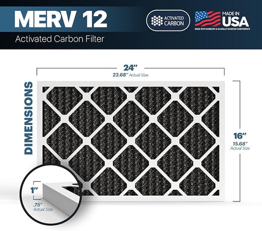 BNX TruFilter 16x24x1 MERV 12 Odor Defense AC Furnace Air Filter - Image 2