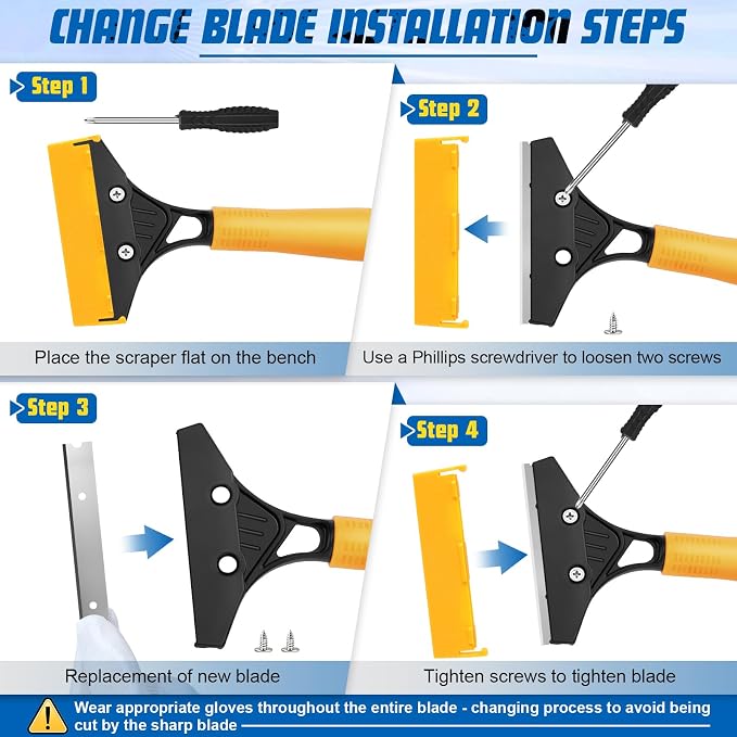 Floor Scraper Heavy Duty with Long Handle, 4 Inch Razor Blade Floor Scraper - Image 7