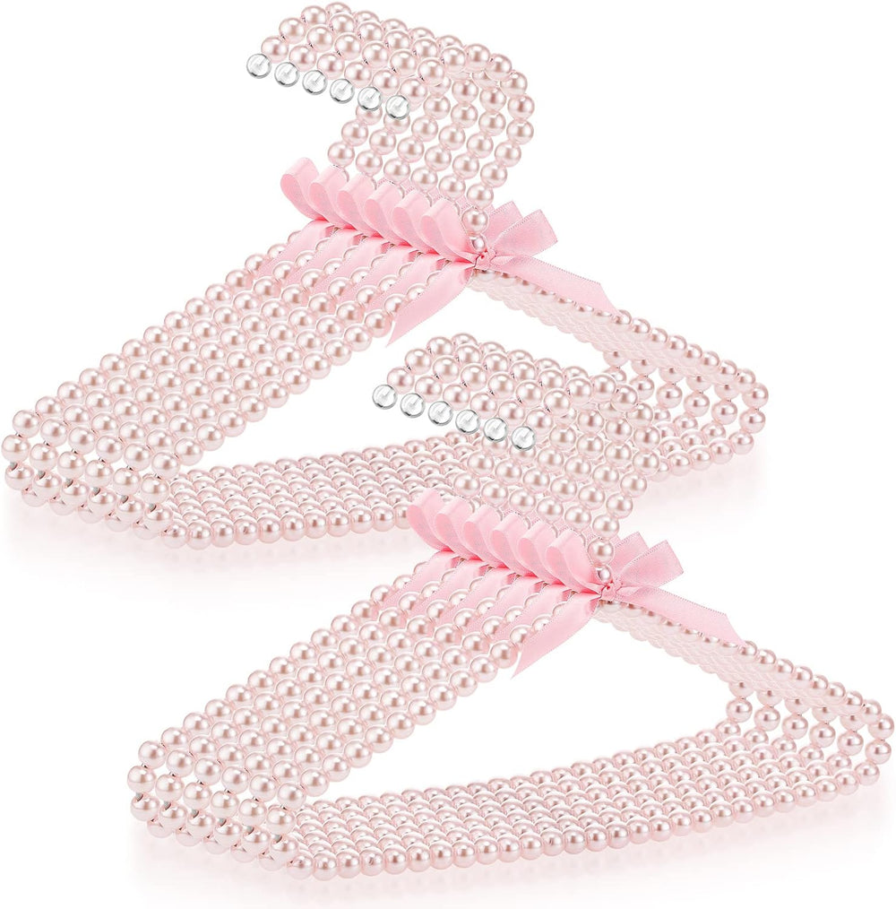 Threan Pink 12 Pcs Pearl Beaded Clothes Hanger Mini Pearl Hangers