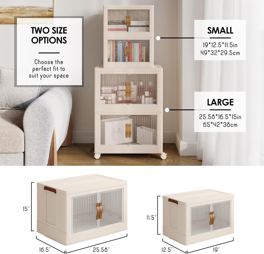 1 Tier Plastic Stackable Storage Bins Open Front with Lids & 360° Wheels ...