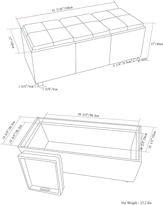 SIMPLIHOME Avalon 42 inch Wide Contemporary Rectangle Storage Ottoman in - Image 2